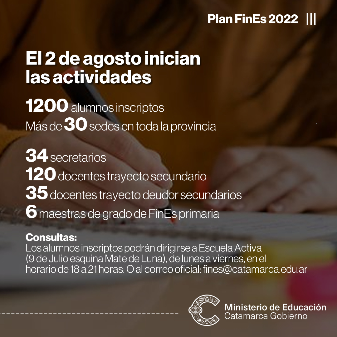 Educacion lanza el 2 de agosto las actividades del Plan FinEs 2022