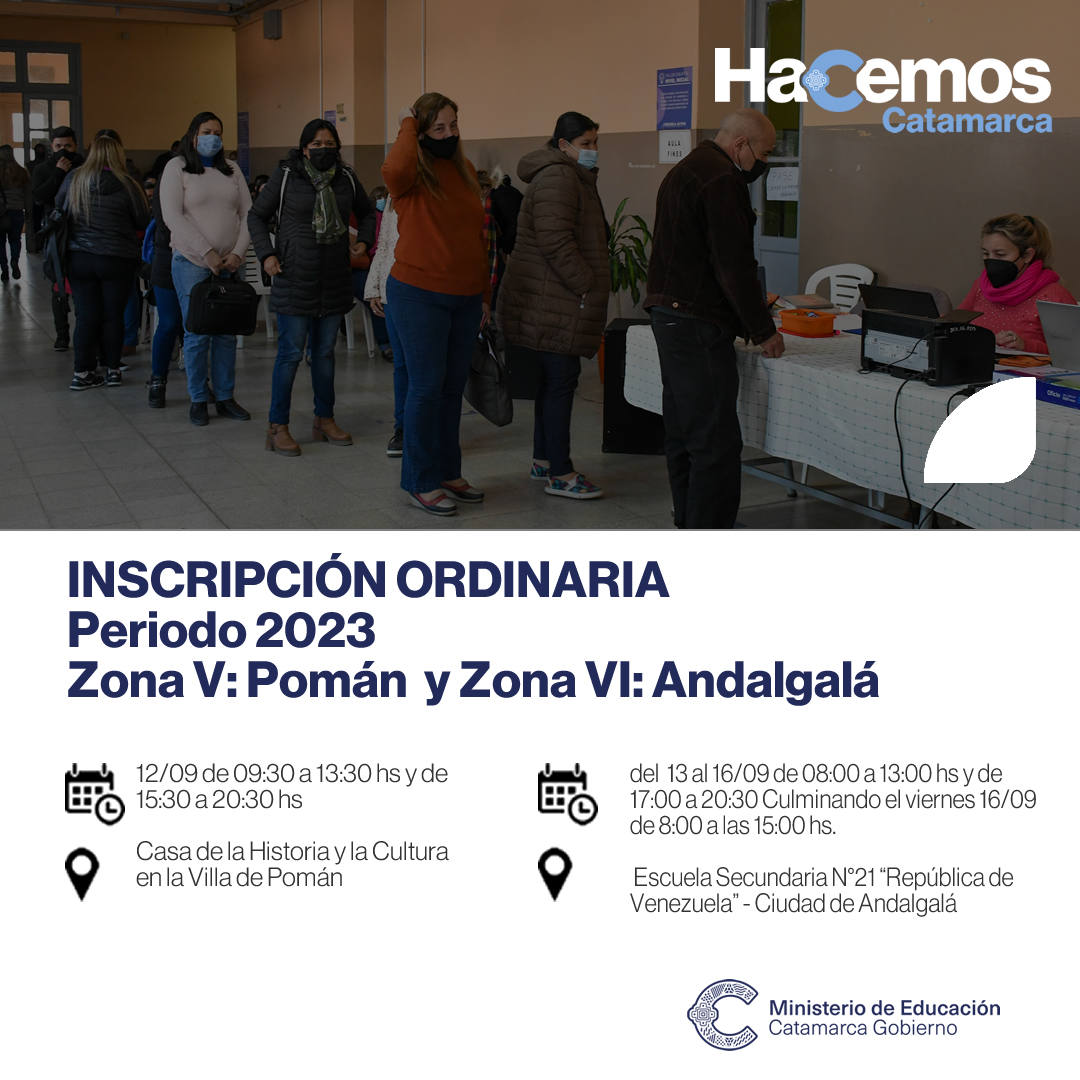 Junta de Clasificacion de Ensenanza Media abre inscripciones en Zona V - Poman y Zona VI - Andalgala