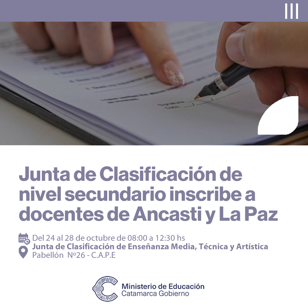 Junta de Clasificacion de nivel secundario inscribe docentes inscribe en Ancasti y La Paz