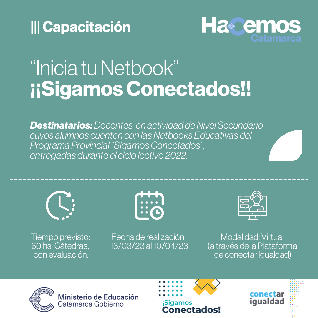 Inscripciones abiertas para la capacitación Inicia tu Netbook - Sigamos Conectados destinada a docentes de nivel secundario