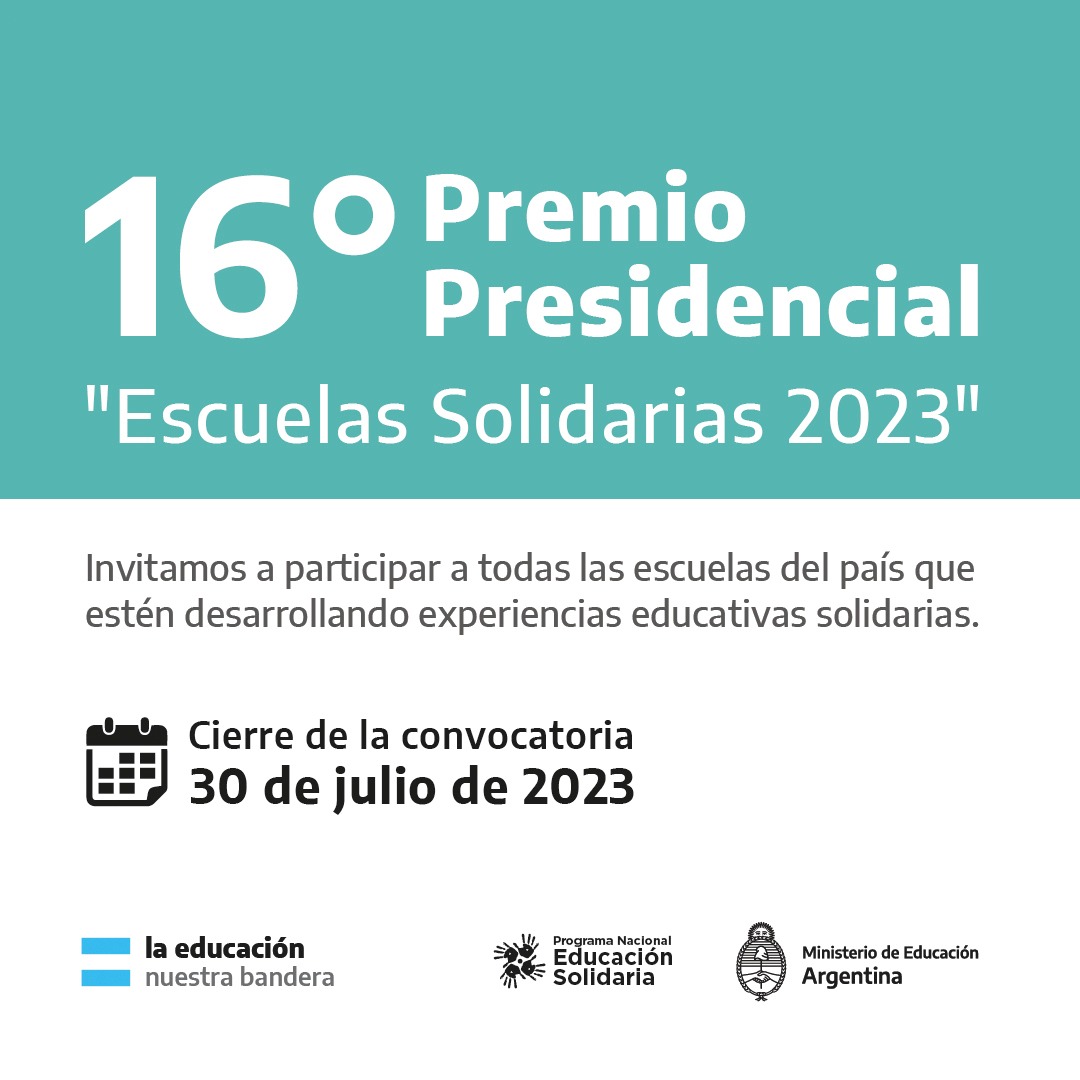 Continúa abierta la inscripción para participar del Premio Presidencial Escuelas Solidarias 2023