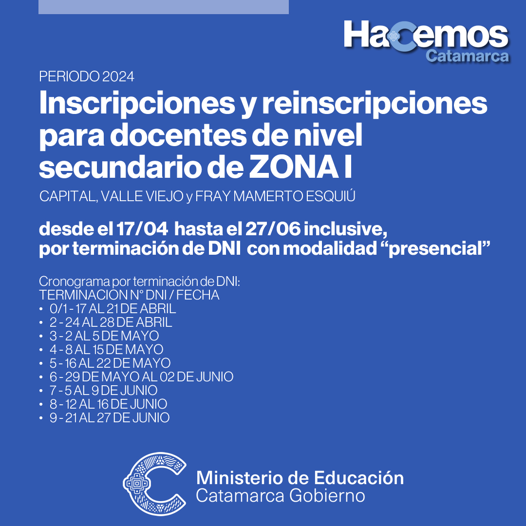 Inscripciones y reinscripciones para docentes de nivel secundario de ZONA I