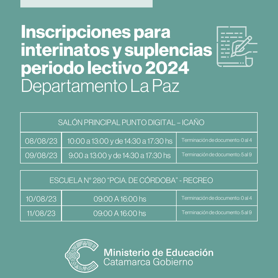 Inscripciones para interinatos y suplencias periodo lectivo 2024 del departamento La Paz