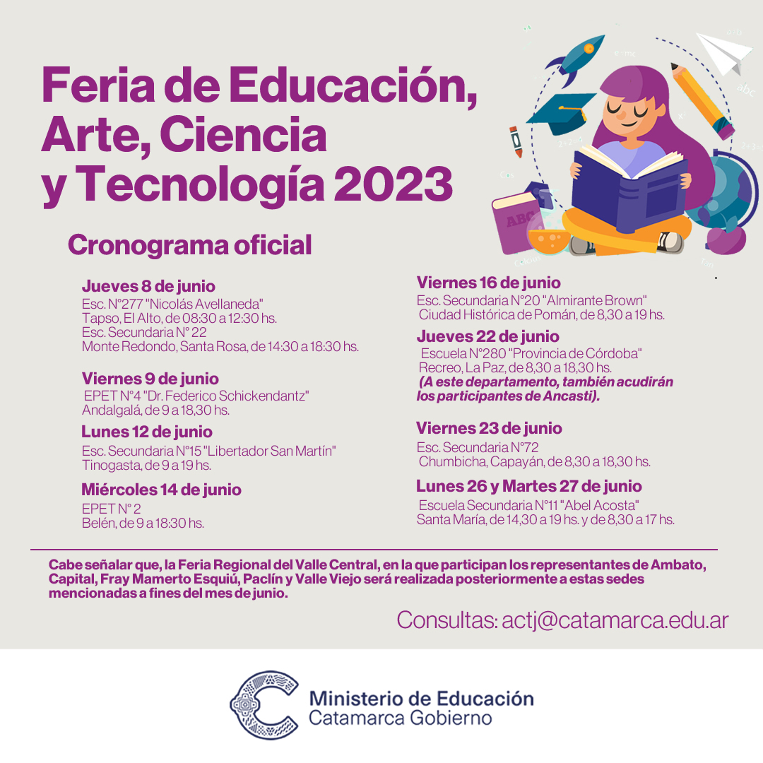 Cronograma oficial de la Feria de Educación Arte Ciencia y Tecnología 2023