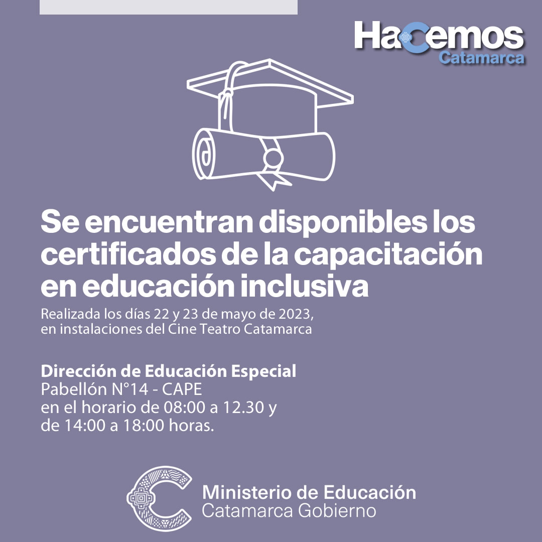 Se encuentran disponibles los certificados de la capacitación en educación inclusiva