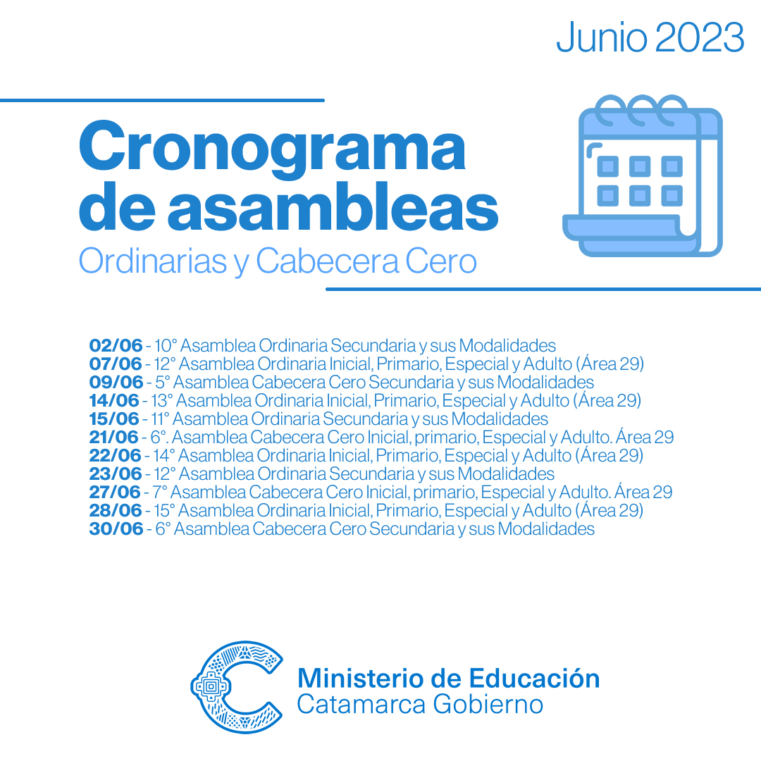 Educación informa el cronograma de asambleas para el mes de junio