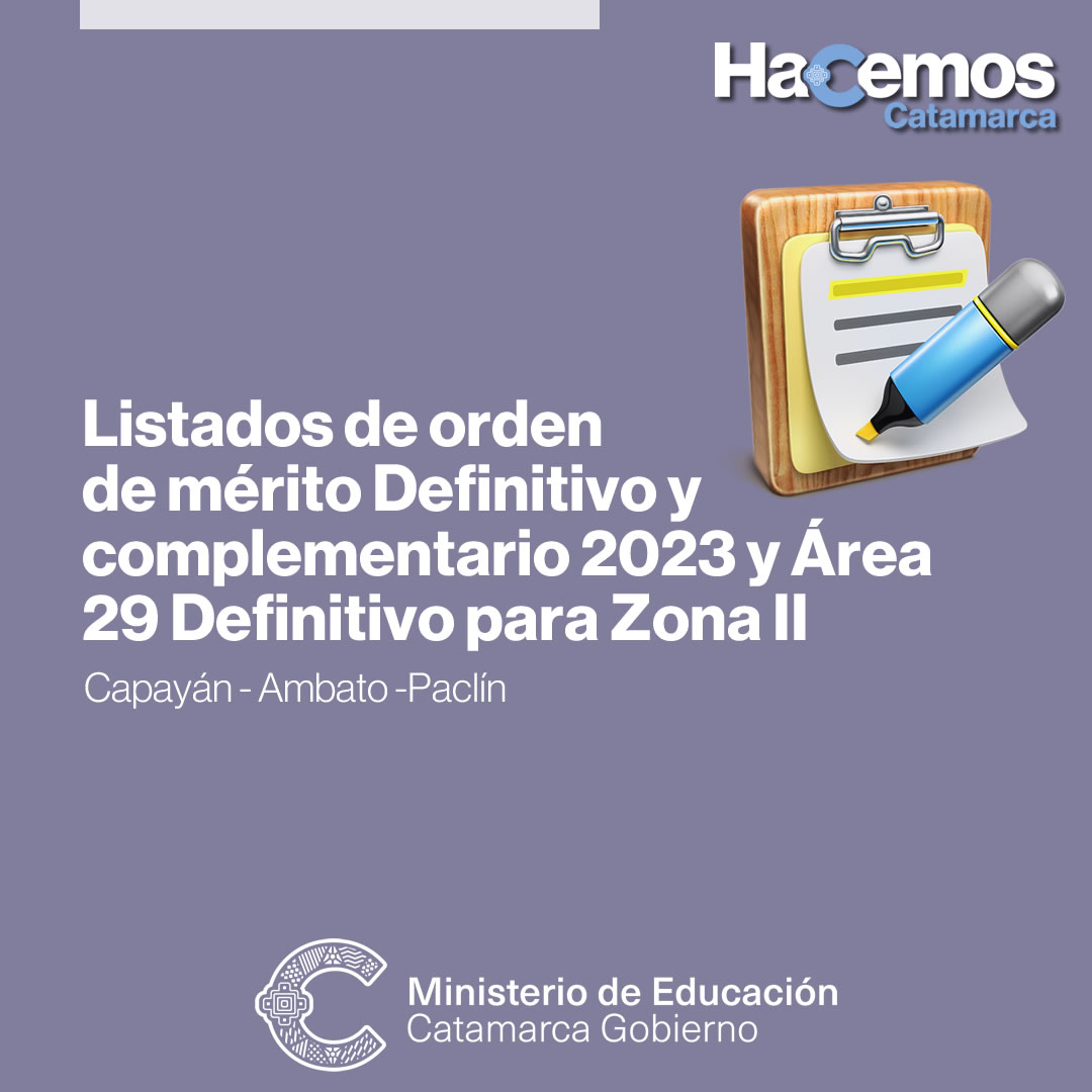 Emisión de LOM Definitivo periodo 2023 Complementario periodo 2023 y listado definitivo Área 29 para Zona II