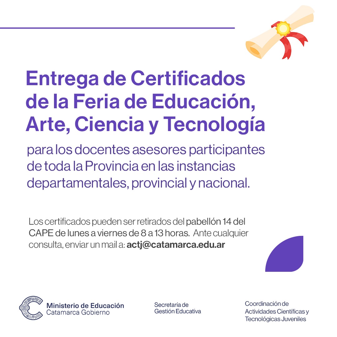 Entrega de Certificados de la Feria de Educación Arte Ciencia y Tecnología