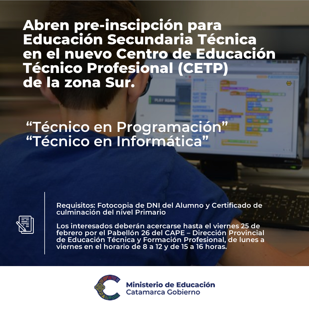 Abren pre-inscipcion para EducacionSecundaria Tecnica en el CETP