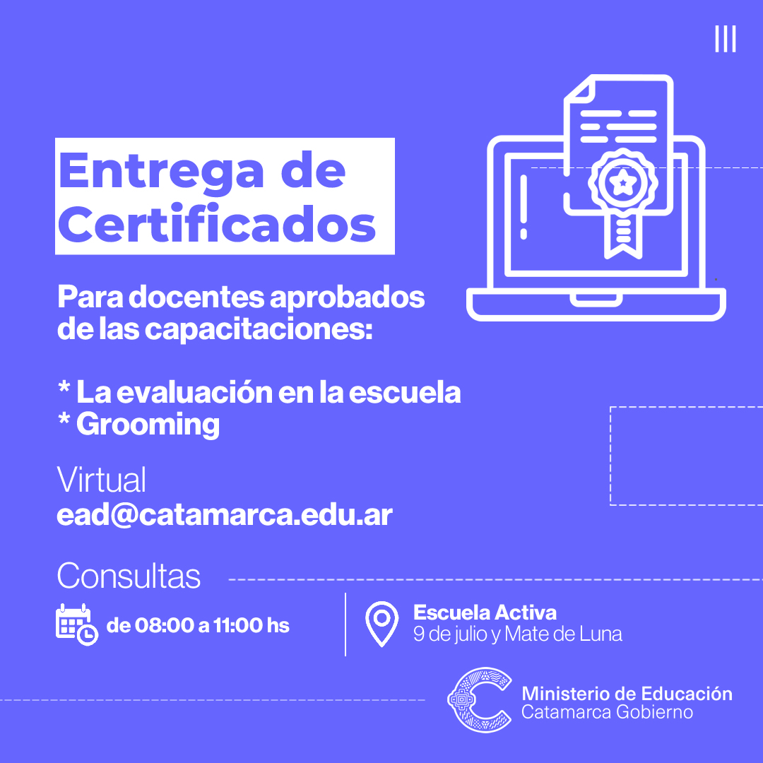 Entrega de certificados a docentes que participaron de la capacitacion sobre Grooming y Evaluacion en la escuela