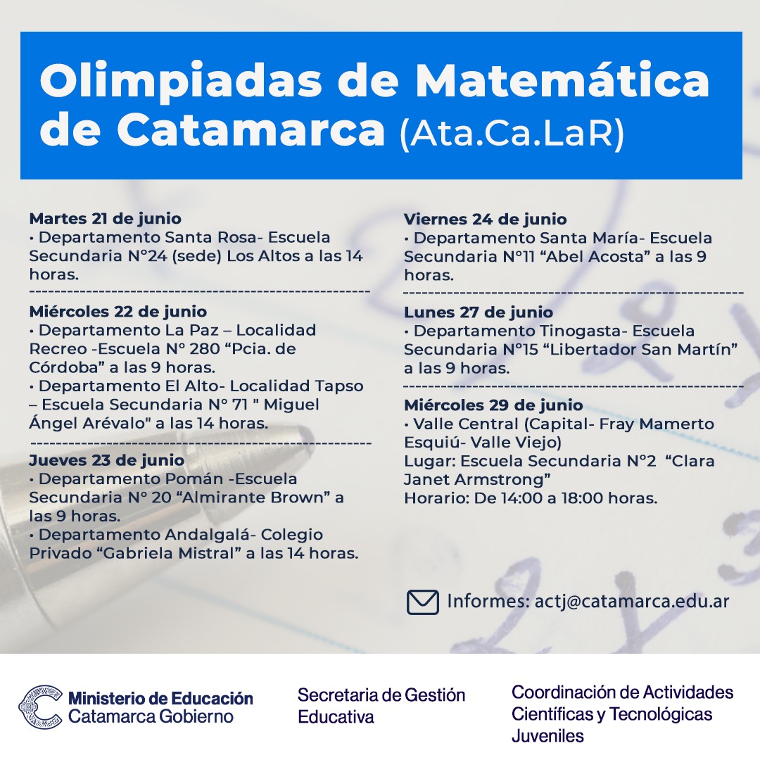 Instancia departamental de las Olimpiadas de Matematica deCatamarca Ata.Ca.LaR